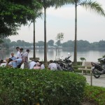 Thuc Bach Lake today, with intense checker games.