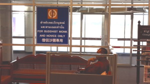Buddhist Monks and Monks-in-Training (Novices) get special privileges in Thai airports.