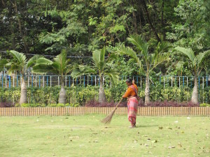 Woman sweeping up